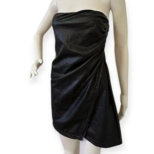 Elegant Black Faux Leather Strapless Dress